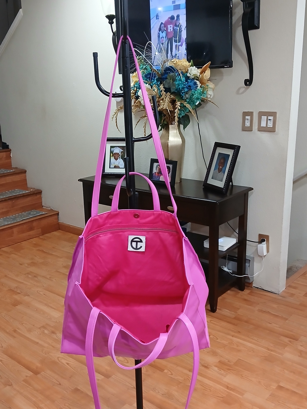 XL Telfar Pink Vegan Leather Tote with Embossed Logo/ Dual Straps - Picture 9 of 9